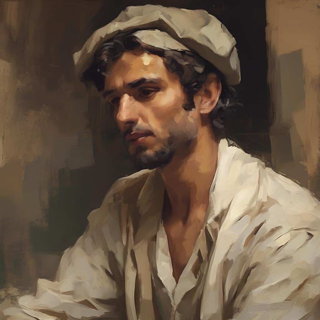 Χαρακτικό πορτρέτο σε ασπρόμαυρη τέχνη, αντίθεση και έκφραση, εκφραστικό πορτραίτο σε κλασικό στυλ.